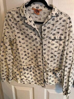Tory Burch Black & White Zodiac Printed Pajama-Style Button Front Top
